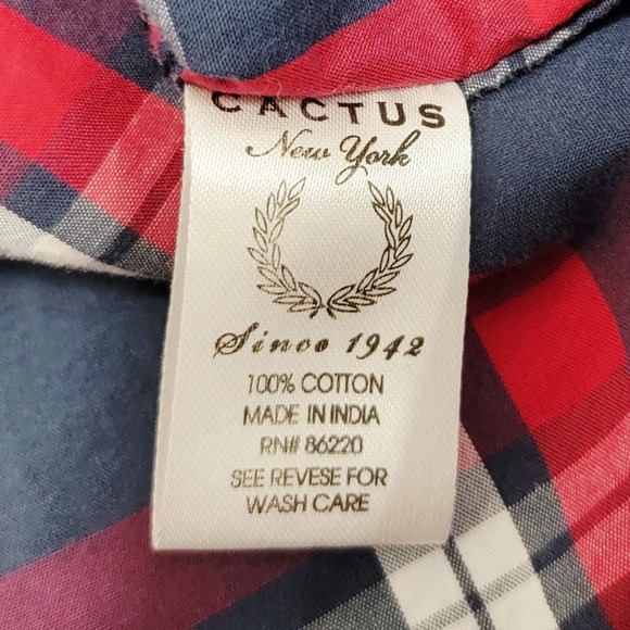 CactusMan Slim Fit Plaid Shirt Men's Large Red Blue Short Sleeve Button Front - Picture 4 of 5